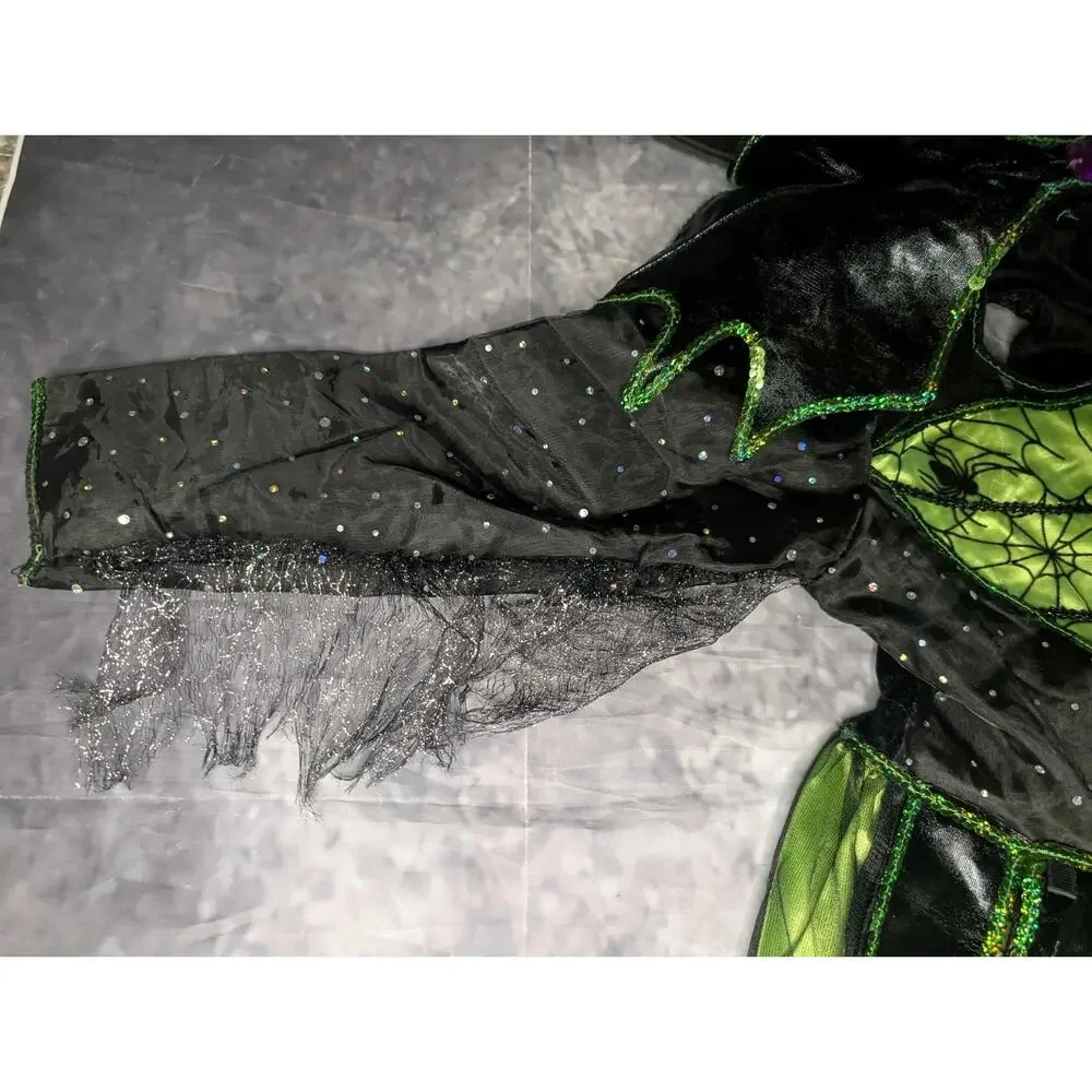 Magical Green Halloween 2 Piece Witch Costume Spiders Girls Size 7-8 Teetot